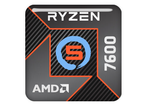 AMD Ryzen 5 7600 1"x1" Chrome Effect Domed Case Badge / Sticker Logo