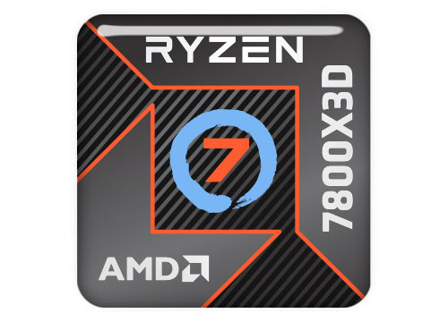 AMD Ryzen 7 7800X3D 1"x1" Badge de boîtier bombé effet chromé / Logo autocollant