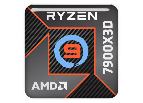 AMD Ryzen 9 7900X3D 1"x1" Badge de boîtier bombé effet chromé / Logo autocollant