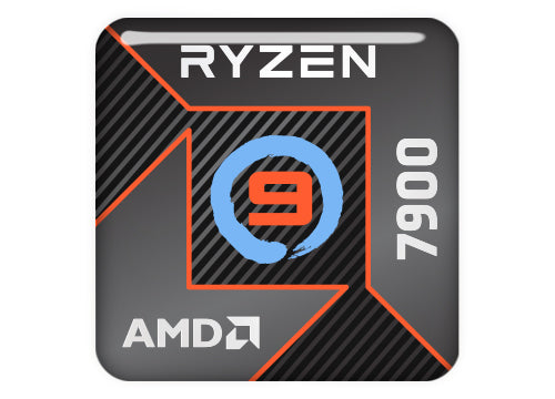 AMD Ryzen 9 7900 1"x1" Badge de boîtier bombé effet chromé / Logo autocollant