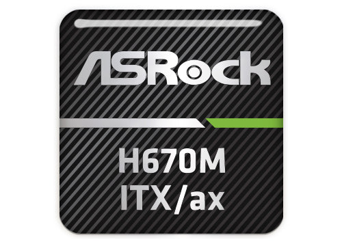 ASRock H670M-ITX/ax Motherboard 1"x1" Chrome Effect Domed Case Badge / Sticker Logo