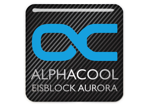 Alphacool Eisblock Aurora Water Cooling 1"x1" Chrome Effect Domed Case Badge / Sticker Logo