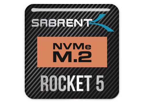 Sabrent Rocket 5 NVMe M.2 SSD 1"x1" Chrome Effect Domed Case Badge / Sticker Logo