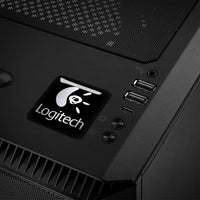 Insignia/logotipo adhesivo de caja abovedada con efecto cromado negro de 1"x1" de Logitech