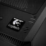 Insignia/logotipo adhesivo de caja abovedada con efecto cromado negro de 1"x1" de Logitech