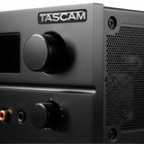 Insignia/logotipo adhesivo de caja abovedada con efecto cromado Tascam de 2"x0,5"