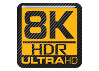 8k HDR ULTRA HD 1"x1" Chrome Effect Domed Case Badge / Sticker Logo