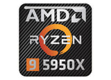 AMD Ryzen 9 5950X 1"x1" Badge de boîtier bombé effet chromé / Logo autocollant