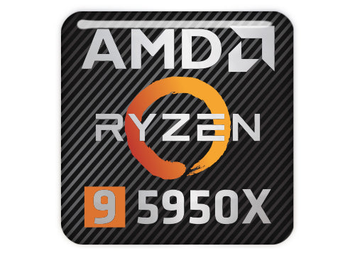 AMD Ryzen 9 5950X 1"x1" Chrome Effect Domed Case Badge / Sticker Logo