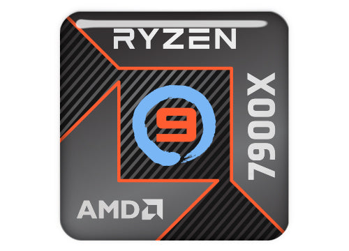 AMD Ryzen 9 7900X 1"x1" Chrome Effect Domed Case Badge / Sticker Logo