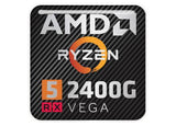 AMD Ryzen 5 2400G RX Vega 1"x1" Insignia de caja abovedada con efecto cromado / Logotipo adhesivo