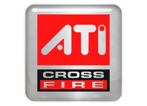 ATI Cross Fire 1"x1" Chrome Effect Domed Case Badge / Sticker Logo
