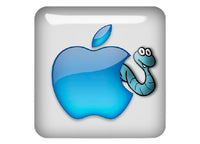 Apple Worm 1"x1" Chrome Effect Domed Case Badge / Sticker Logo