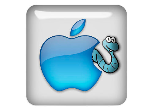 Apple Worm 1"x1" Chrome Effect Domed Case Badge / Sticker Logo