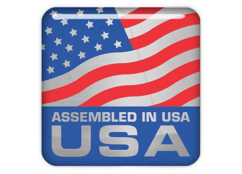 Assembled in USA 1"x1" Chrome Effect Domed Case Badge / Sticker Logo