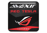 Insignia/logotipo adhesivo de caja abovedada con efecto cromado de Tesla rojo Avexir de 1 "x 1"