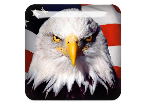 Bald eagle US flag 1"x1" Chrome Effect Domed Case Badge / Sticker Logo