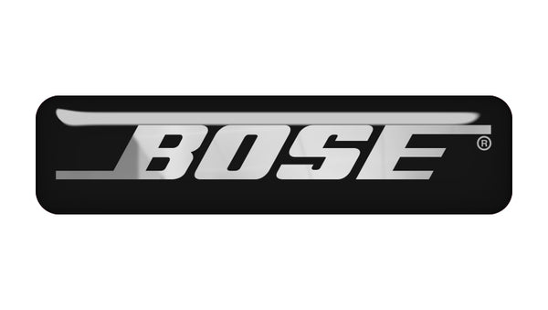 Insignia/logotipo adhesivo de caja abovedada con efecto cromado de Bose de 2"x0,5"