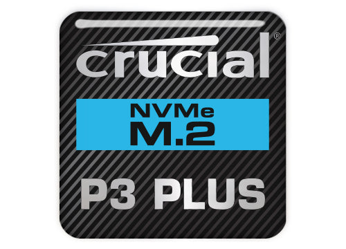 Crucial P3 Plus NVMe M.2 SSD 1"x1" Chrome Effect Domed Case Badge / Sticker Logo