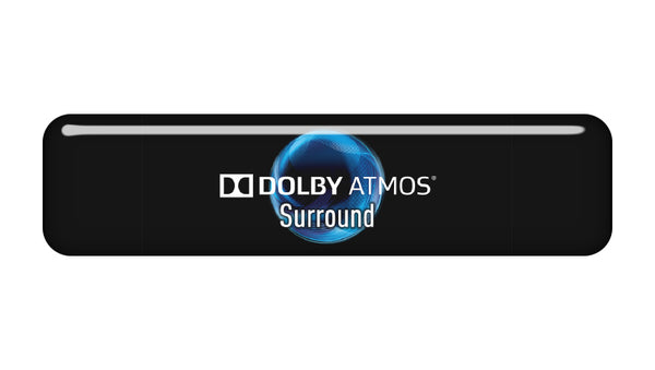 Insignia/logotipo adhesivo de caja abovedada con efecto cromado Dolby Atmos Surrond de 2"x0,5"