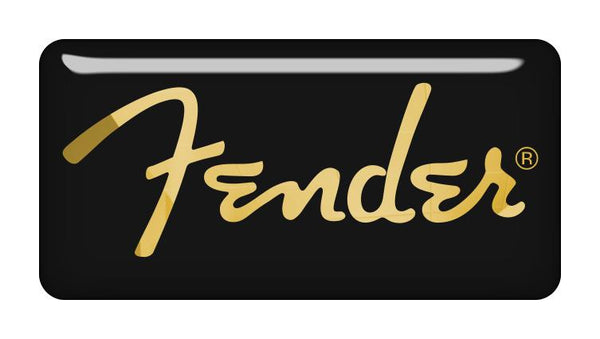 Fender Gold 2"x1" Chrome Effect Domed Case Badge / Sticker Logo