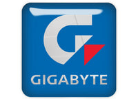 Insignia/logotipo adhesivo de caja abovedada con efecto cromado de 1"x1" en azul de Gigabyte