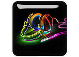 Hi Fi Psychedelic Headphones 1"x1" Chrome Effect Domed Case Badge / Sticker Logo