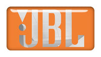 Insignia/logotipo adhesivo de caja abovedada con efecto cromado de 2"x1" de JBL en color naranja