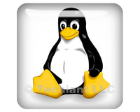 Linux Tux Penguin Classic White 1"x1" Chrome Effect Domed Case Badge / Sticker Logo