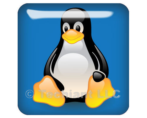 Linux Tux Penguin Blue 1"x1" Chrome Effect Domed Case Badge / Sticker Logo