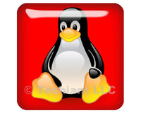 Insignia/logotipo adhesivo de caja abovedada con efecto cromado de Linux Tux Penguin Red de 1"x1"