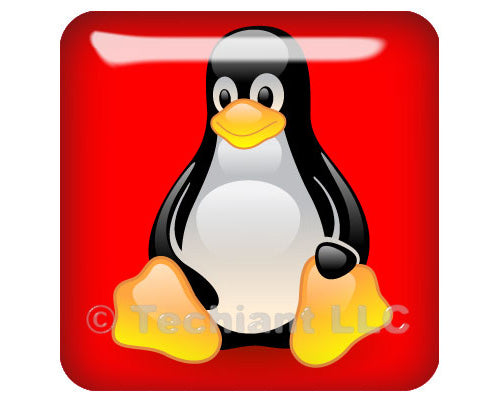 Linux Tux Penguin Red 1"x1" Chrome Effect Domed Case Badge / Sticker Logo