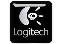 Insignia/logotipo adhesivo de caja abovedada con efecto cromado negro de 1"x1" de Logitech