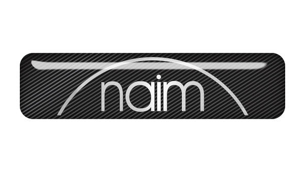 Insignia/logotipo adhesivo de caja abovedada con efecto cromado de 2"x0,5" de Naim Audio