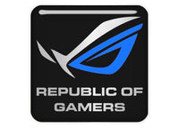 Asus Republic of Gamers Black Blue 1"x1" Chrome Effect Domed Case Badge / Sticker Logo
