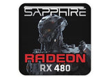 Insignia/logotipo adhesivo de caja abovedada con efecto cromado de Sapphire Radeon RX 480 de 1"x1"