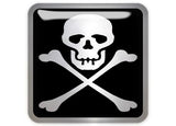 Calavera y tibias cruzadas / Pirata 1"x1" Insignia de caja abovedada con efecto cromado / Logotipo adhesivo
