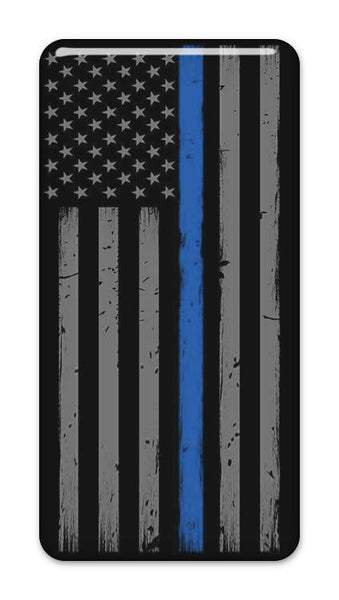 Thin Blue Line Police Law Enforcement 2"x1" Chrome Effect Domed Case Badge / Sticker Logo