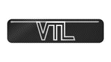 Insignia/logotipo adhesivo de caja abovedada con efecto cromado VTL de 2"x0,5"