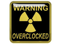 Warning Overclocked Gold 1"x1" Chrome Effect Domed Case Badge / Sticker Logo