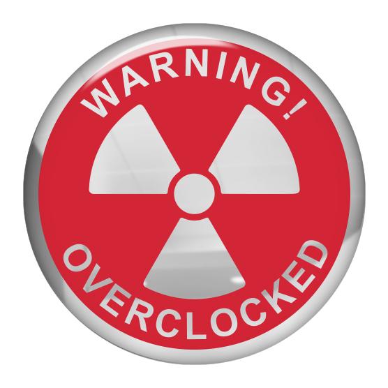 Warning Overclocked Red 1.5" Diameter Round Chrome Effect Domed Case Badge / Sticker Logo