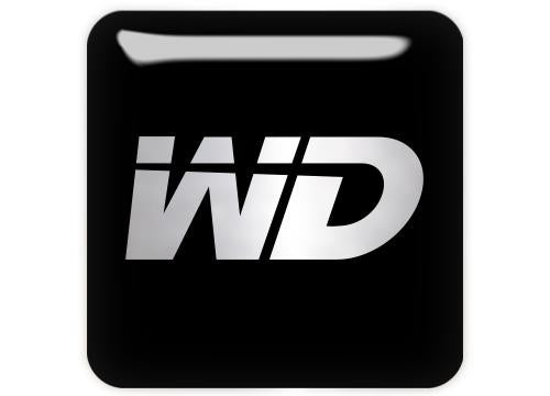 Insignia/logotipo adhesivo de caja abovedada con efecto cromado de 1"x1" de Western Digital WD