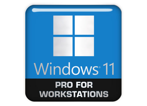 Windows 11 Pro for Workstations 1"x1" Chrome Effect Domed Case Badge / Sticker Logo